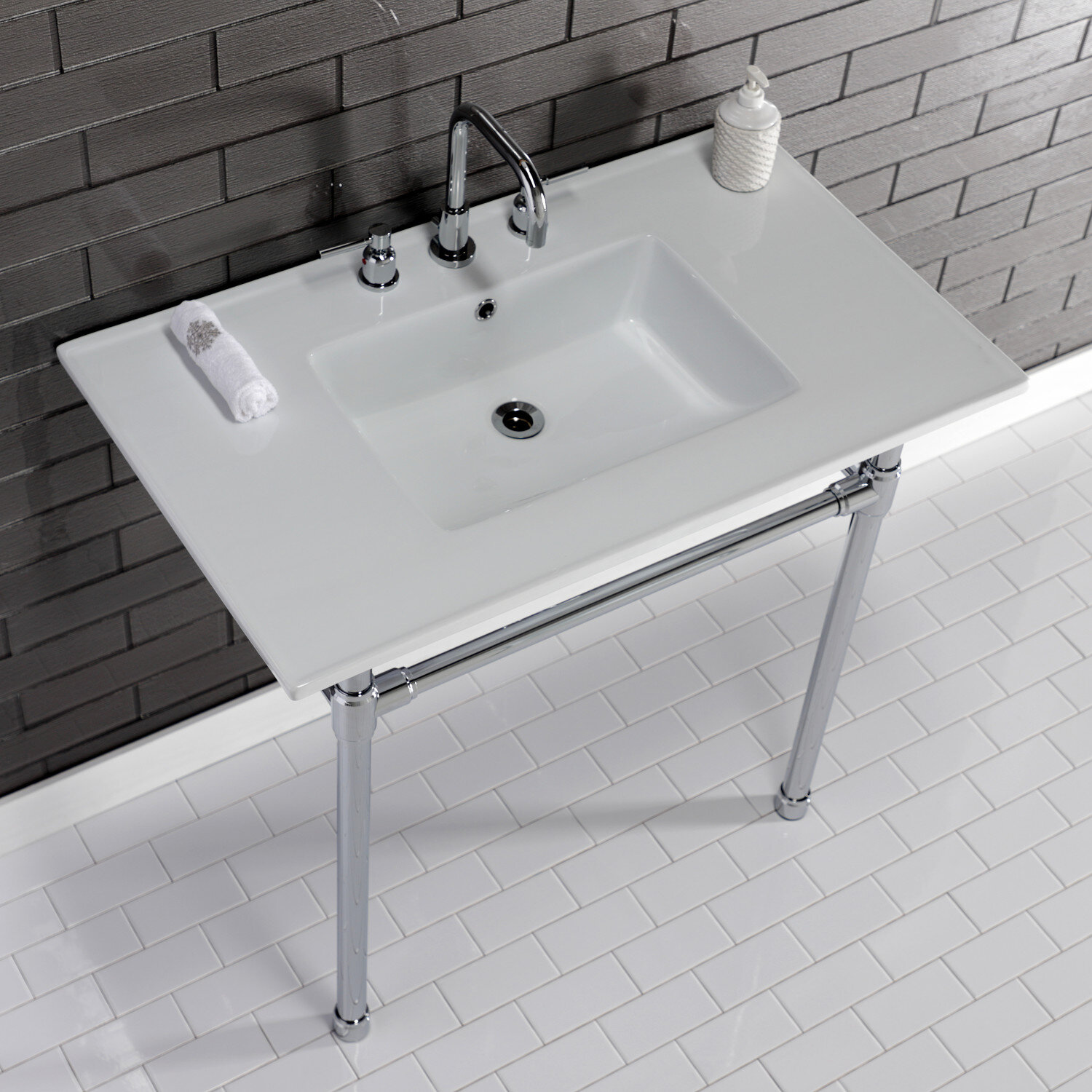 Kingston Brass Dreyfuss Ceramic Rectangular Console Bathroom Sink with ...