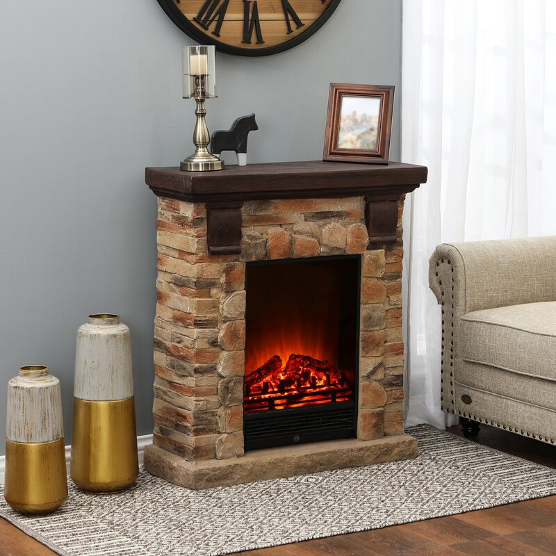 Loon Peak® Polystone Brick Free Standing Electric Fireplace Heater ...