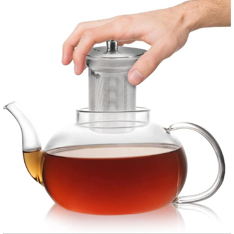 Heat Resistant Elegant Glass Tea Pot Set Infuser Teapot+Warmer+6 Double Wall Tea 