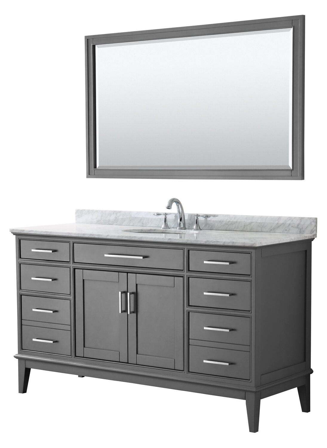 Wyndham Collection Margate 60 Inch Single Bathroom Vanity In Dark Grey White Carrara Marble Countertop Undermount Oval Sink And 56 Inch Mirror Wayfair Ca