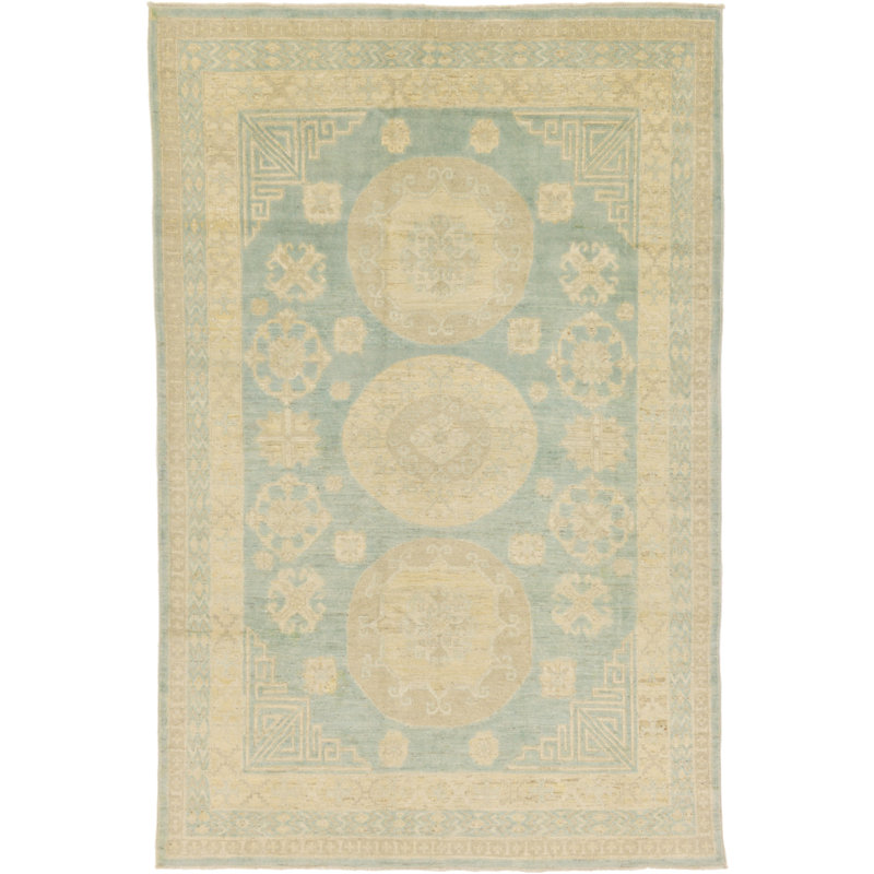 One-of-a-Kind Wareham Hand-Knotted 6'4" x 9'7" Wool Beige/Light Blue Area Rug
