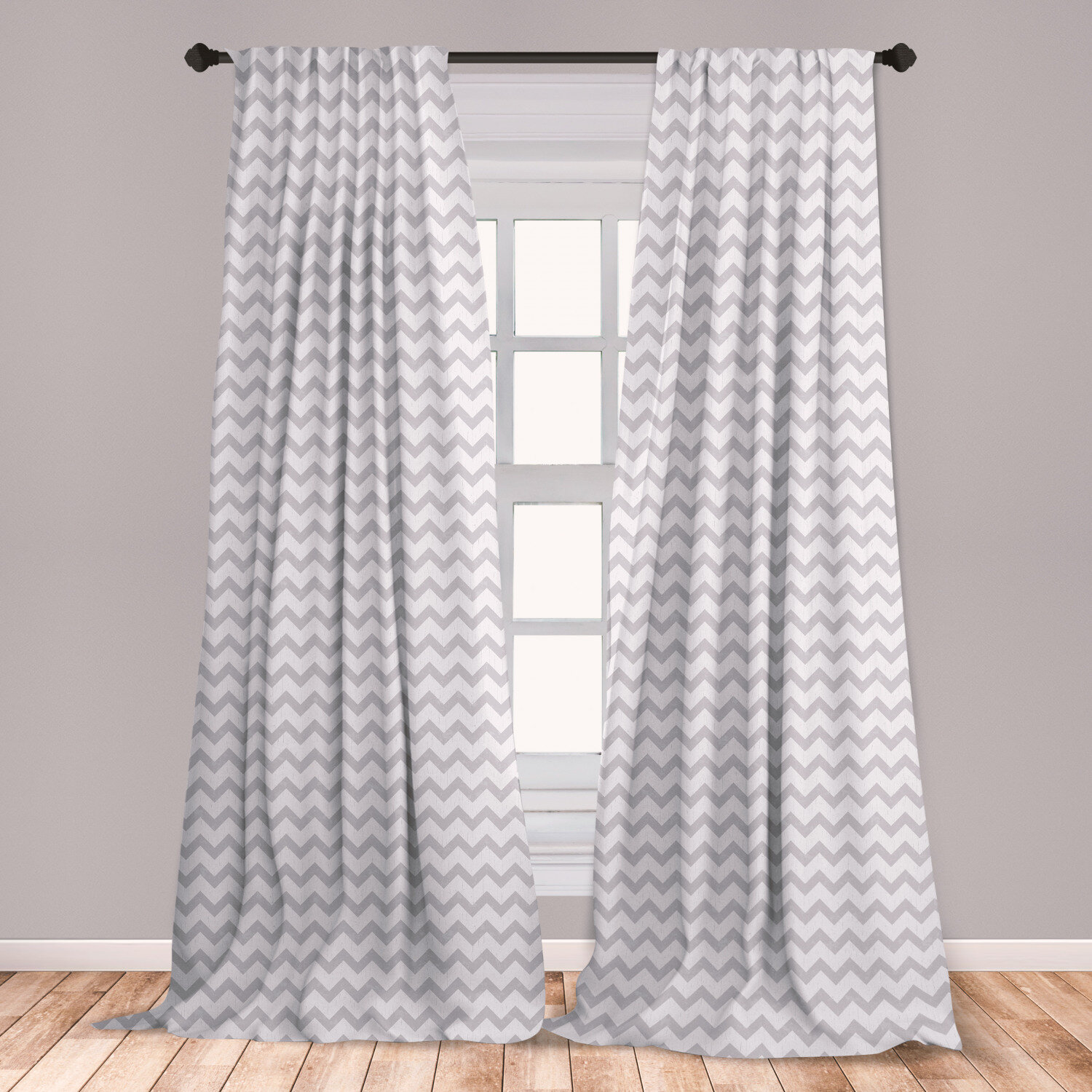 East Urban Home Albarado Grey And White Window Curtains