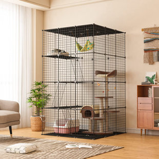 PetBus Cat House Indoor Cats with Padding Small Dog Cave Bed Wooden Cages for Little Pets with Door and Windows Easy Assemble 