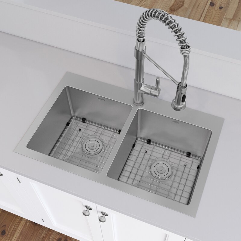 Prestige Series 30 L X 19 W Double Basin Drop In Kitchen Sink With Basket Strainer
