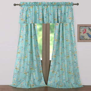 Cherry Blossom Nature/Floral Sheer Rod Pocket Panel Pair