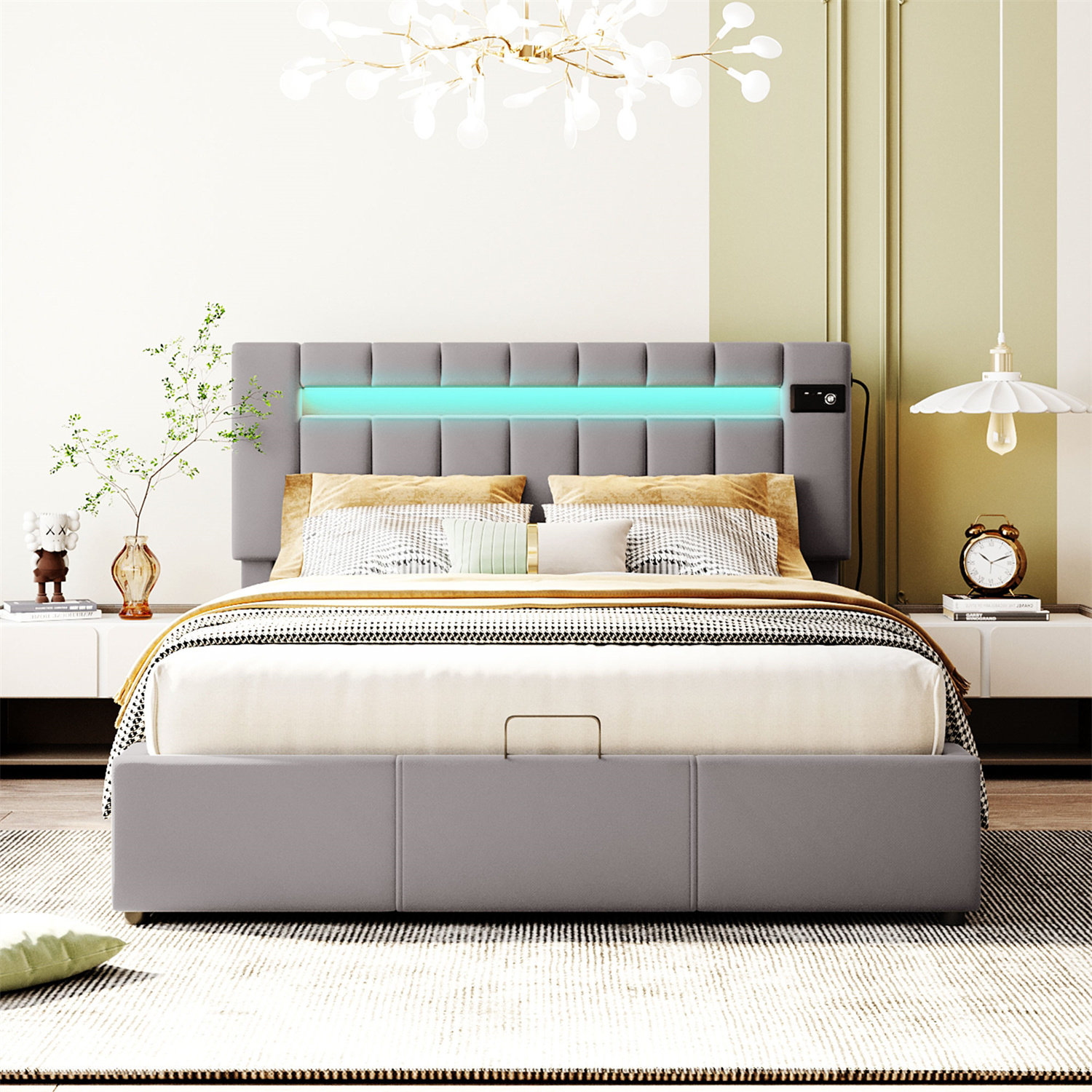 Latitude Run® Upholstered Bed Queen Size With Led Light, Bluetooth ...