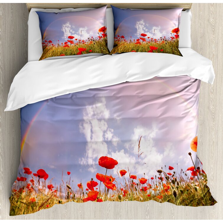 Purple poppy floral cotton blend quilt duvet cover bedding set all sizes 