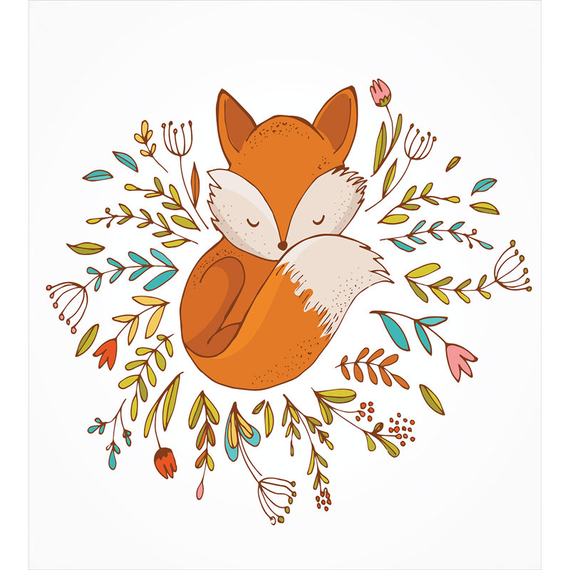 East Urban Home Cartoon Cute Baby Fox Sleeping In A Floral Made Bed Circle Art Print Duvet Cover Set Wayfair