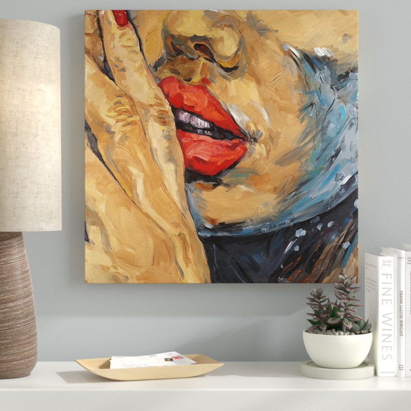 Ebern Designs Shushing Lips Closeup Oil Painting Print On