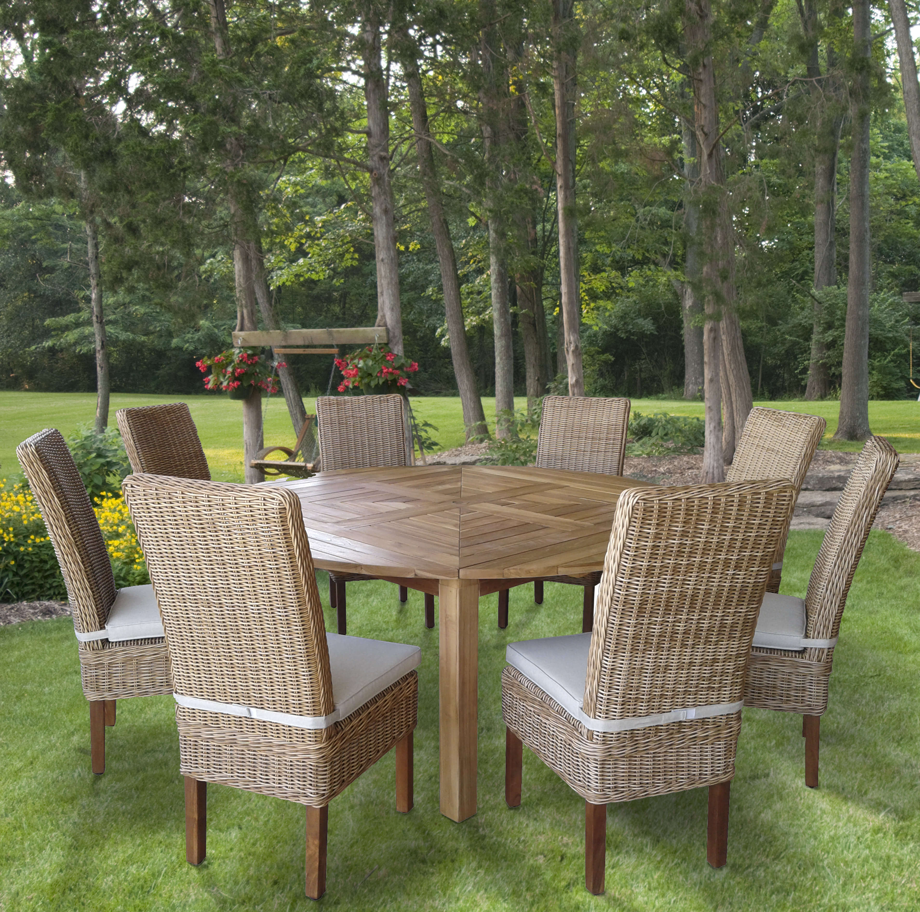 Gracie Oaks Hamish 9 Piece Teak Dining Set With Cushions Wayfair