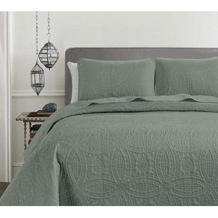 Details about   Fleur De Lis Quilted Bedspread & Pillow Shams Set Floral Checkered Print 