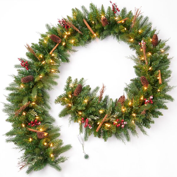 Large Deluxe 9ft Pre Lit Pine Christmas Garlands Wreath Battery Or Mains Powered