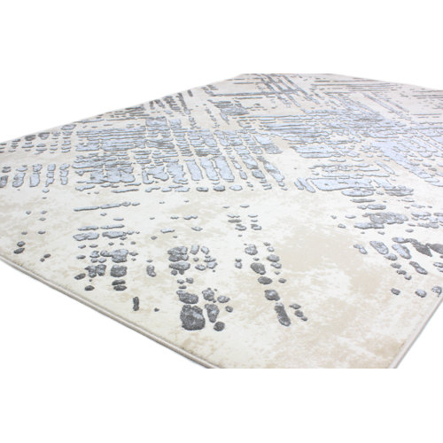 17 Stories Cipriani Power Loom Blue Ivory Rug Wayfair