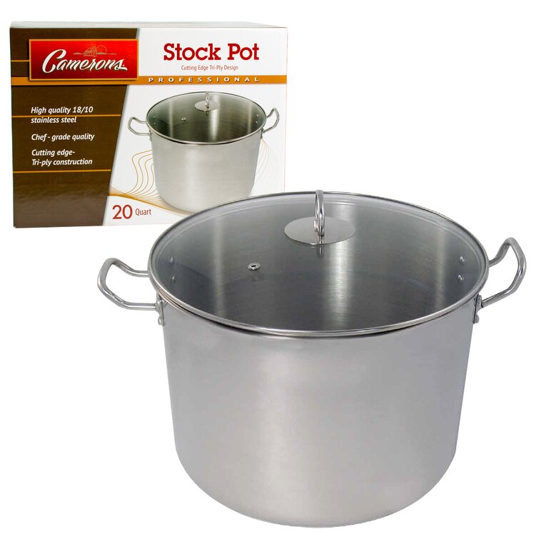 Tri-Ply Stainless Steel Stock Pot Commercial Grade Sauce Pot for Canning w Stick Resistant Interior Stay Cool Handles and Induction Compatible Camerons 16 Quart Stockpot