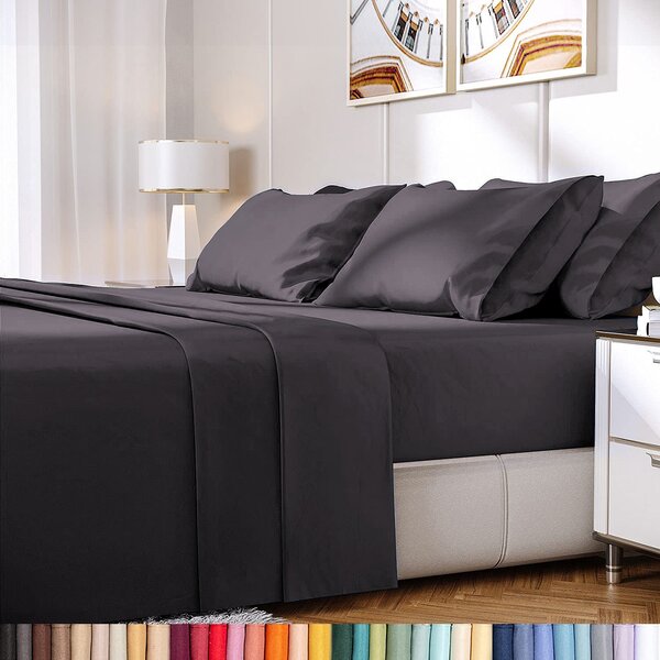 Super Soft Extra Deep Pocket 6 Piece w/ Flat and Fitted Bamboo Bed Sheet Set 