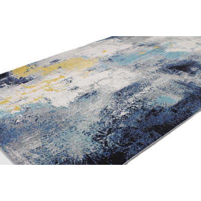 Coughlin Abstract Ivory/Blue Area Rug 5’x7.6