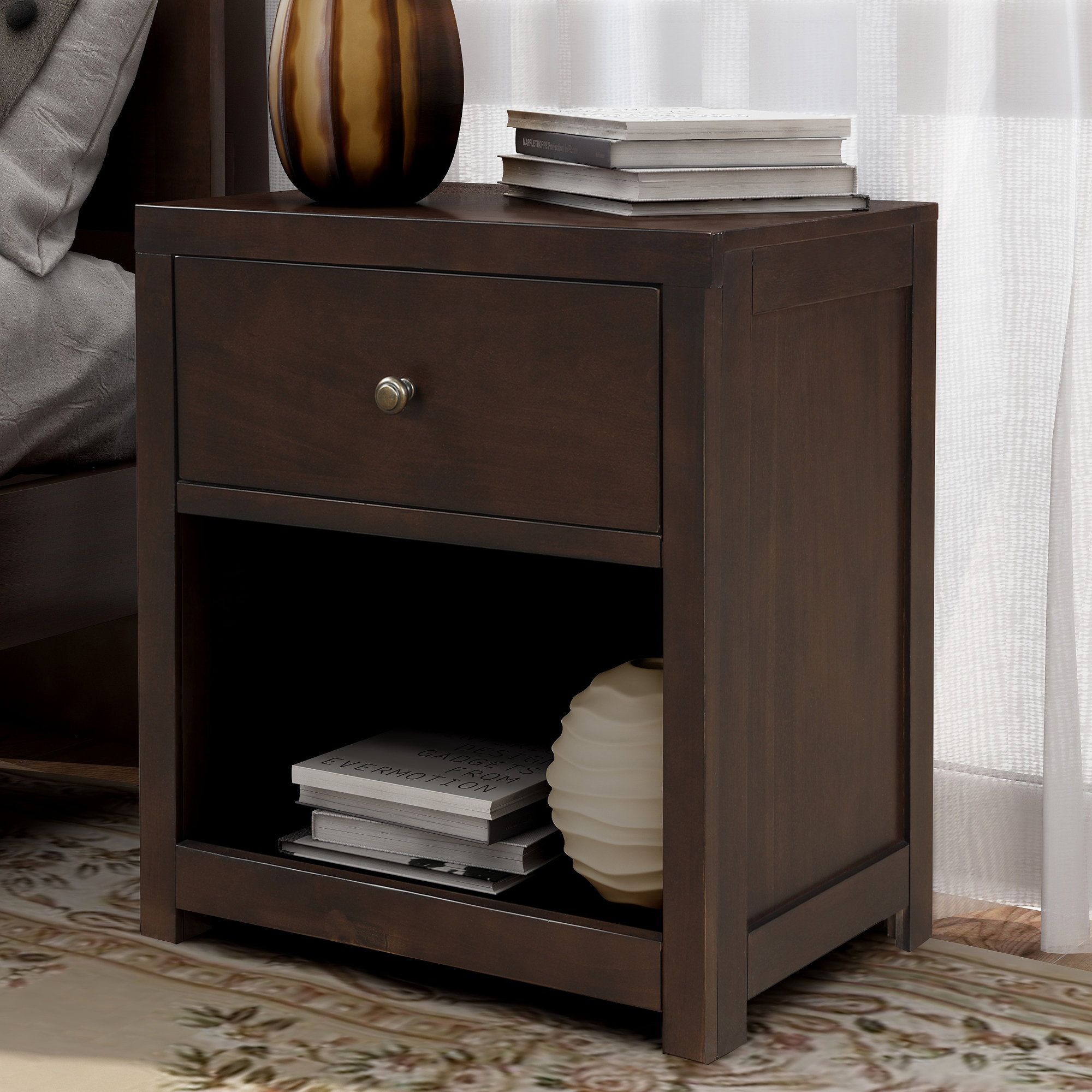 Red Barrel Studio Vintage Aesthetic 1 Drawer Solid Wood Nightstand Sofa End Table In Rich Brown Nightstand Of Freely Configurable Bedroom Sets Wayfair