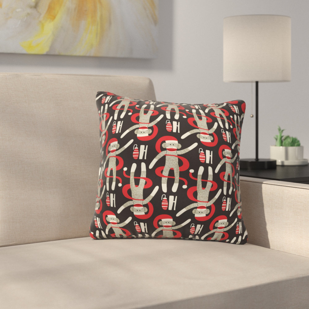 East Urban Home Heather Dutton Sock Monkey Santa Throw Pillow Wayfair