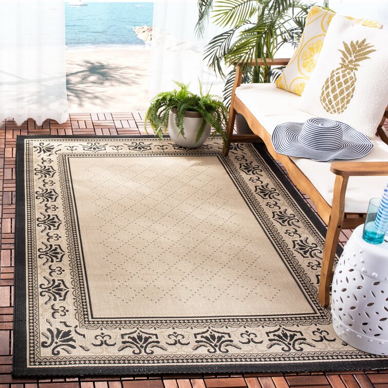 Blue Safavieh Courtyard Collection CY1502 Indoor/ Outdoor Non-Shedding Stain Resistant Patio Backyard Area Rug 6'7 x 6'7 Round Natural