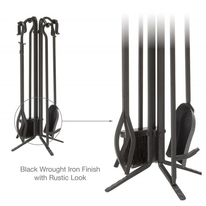Millwood Pines Echeverria 5 Piece Wrought Iron Fireplace Tool Set