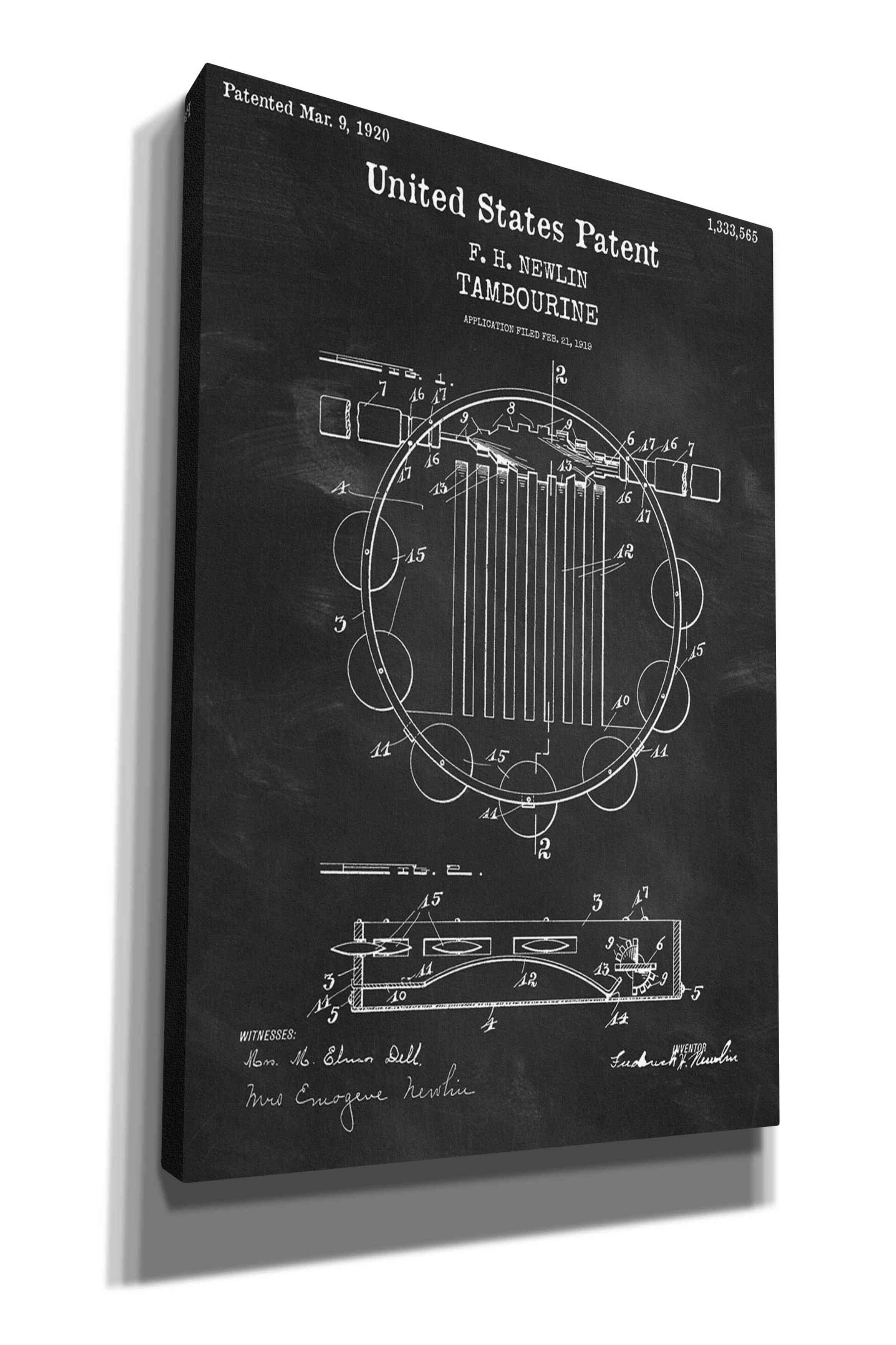 Williston Forge Tambourine Blueprint Patent Chalkboard by Official US ...