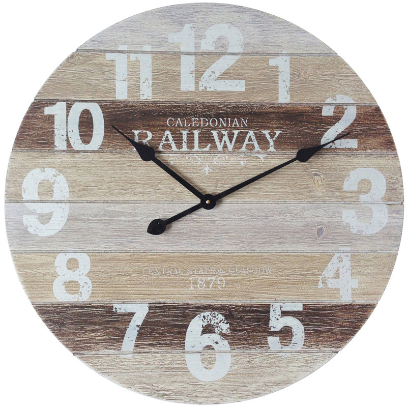 Laurel Foundry Modern Farmhouse Oversized Brown White Wood Wall Oversized Brown White Wood Wall Clock