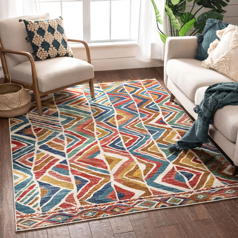 Well Woven Tulsa Lana Geometric Distressed Red Blue Area Rug Wayfair
