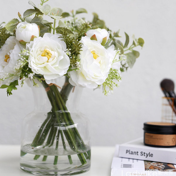 Ophelia Co White Lian Flower With Green Leaf Stems Glass Vase Set Wayfair Choose from 1400+ flower vase graphic resources and download in the form of png, eps, ai or psd. white lian flower with green leaf stems glass vase set