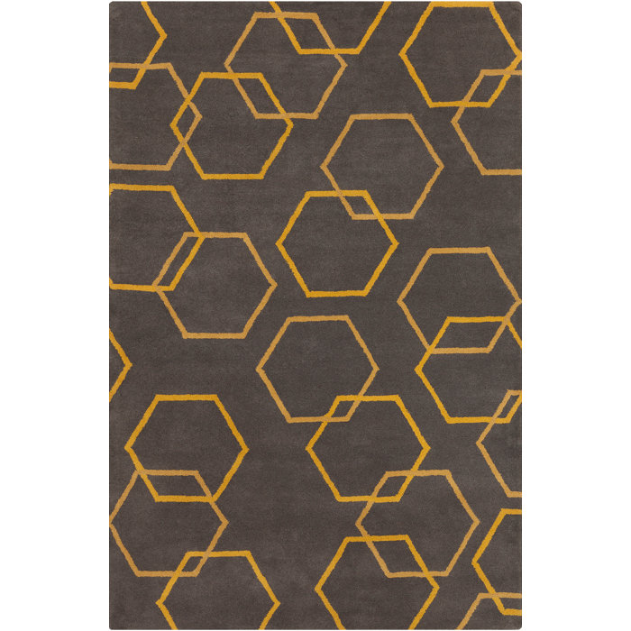 Wellfleet Patterned Contemporary Wool Charcoal Yellow Area Rug Wellfleet Patterned Contemporary Wool Charcoal Yellow Area Rug