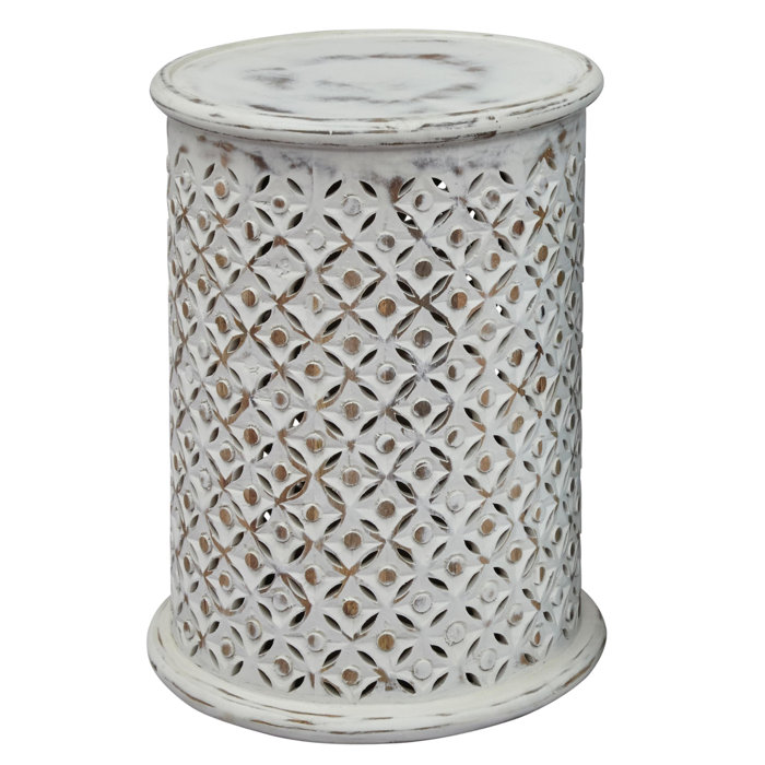 Patson Wooden Intricate Filigree Cutout Pattern Drum End Table Patson Wooden Intricate Filigree Cutout Pattern Drum End Table