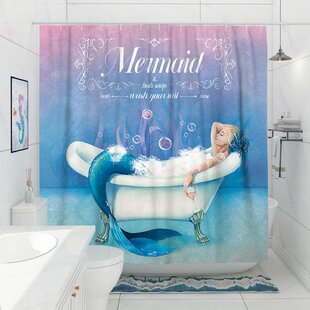 Mermaid Swimming In Ocean Bathroom Shower Curtain Fabric w/12 Hooks 71*71inch