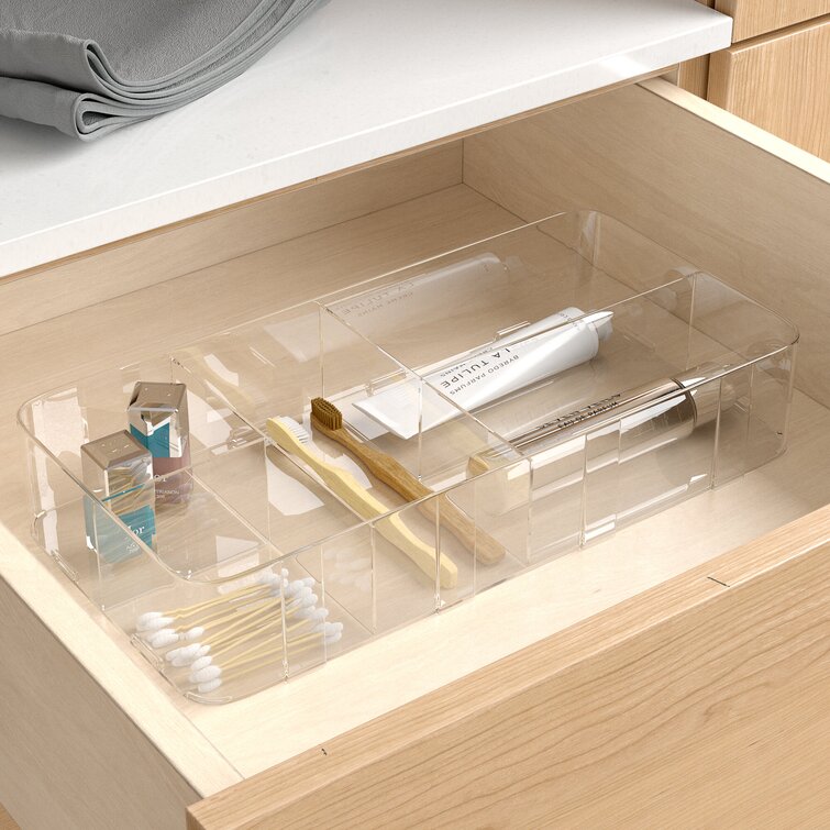 iDesign Clarity Plastic Divided Drawer Organizer Bathroom Clear 8 x 16 x 2 Kitchen Drawers Storage Container for Vanity