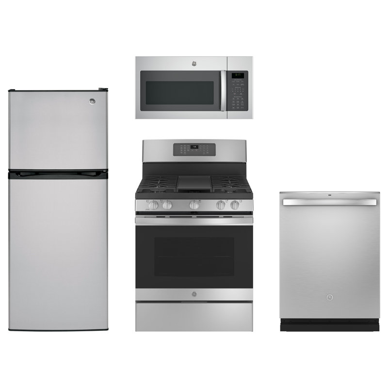 GE Appliances 4 Piece Kitchen Package with Top Freezer ...