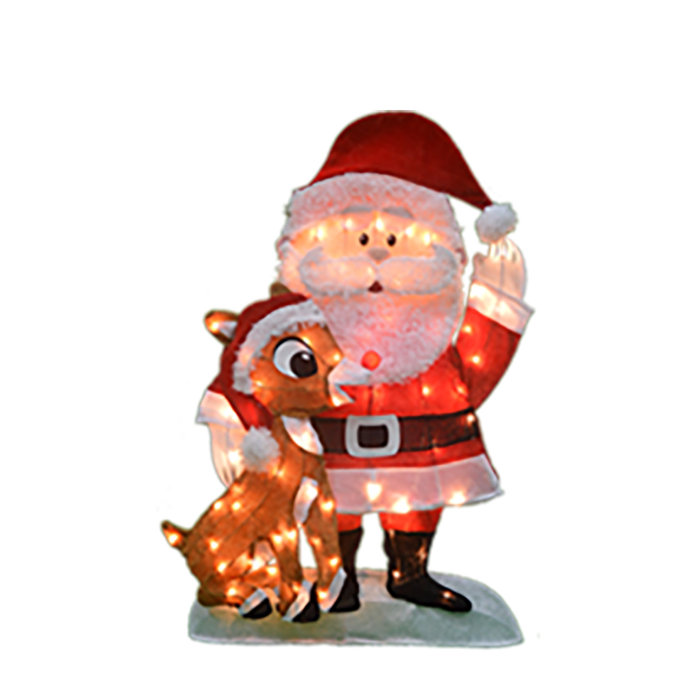 32 Lighted Waving Santa And Rudolph Christmas Lighted Display