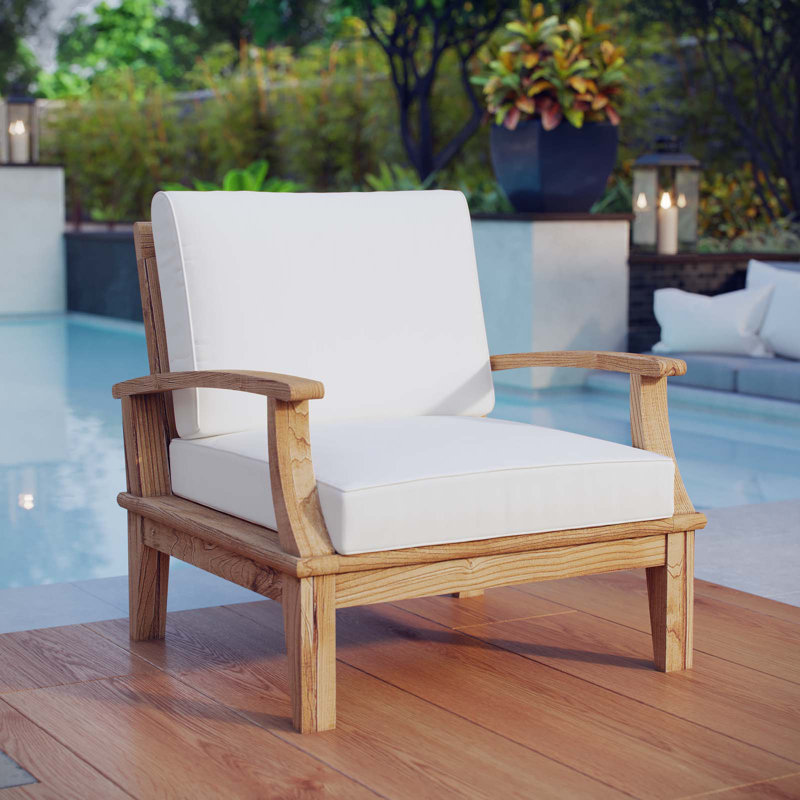 Beachcrest Home Elaina Teak Patio Chair With Cushion Reviews Wayfair Elaina Teak Patio Chair With Cushion