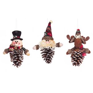 3 Piece Rustic Pinecone Characters Plush Hanging Figurine Set