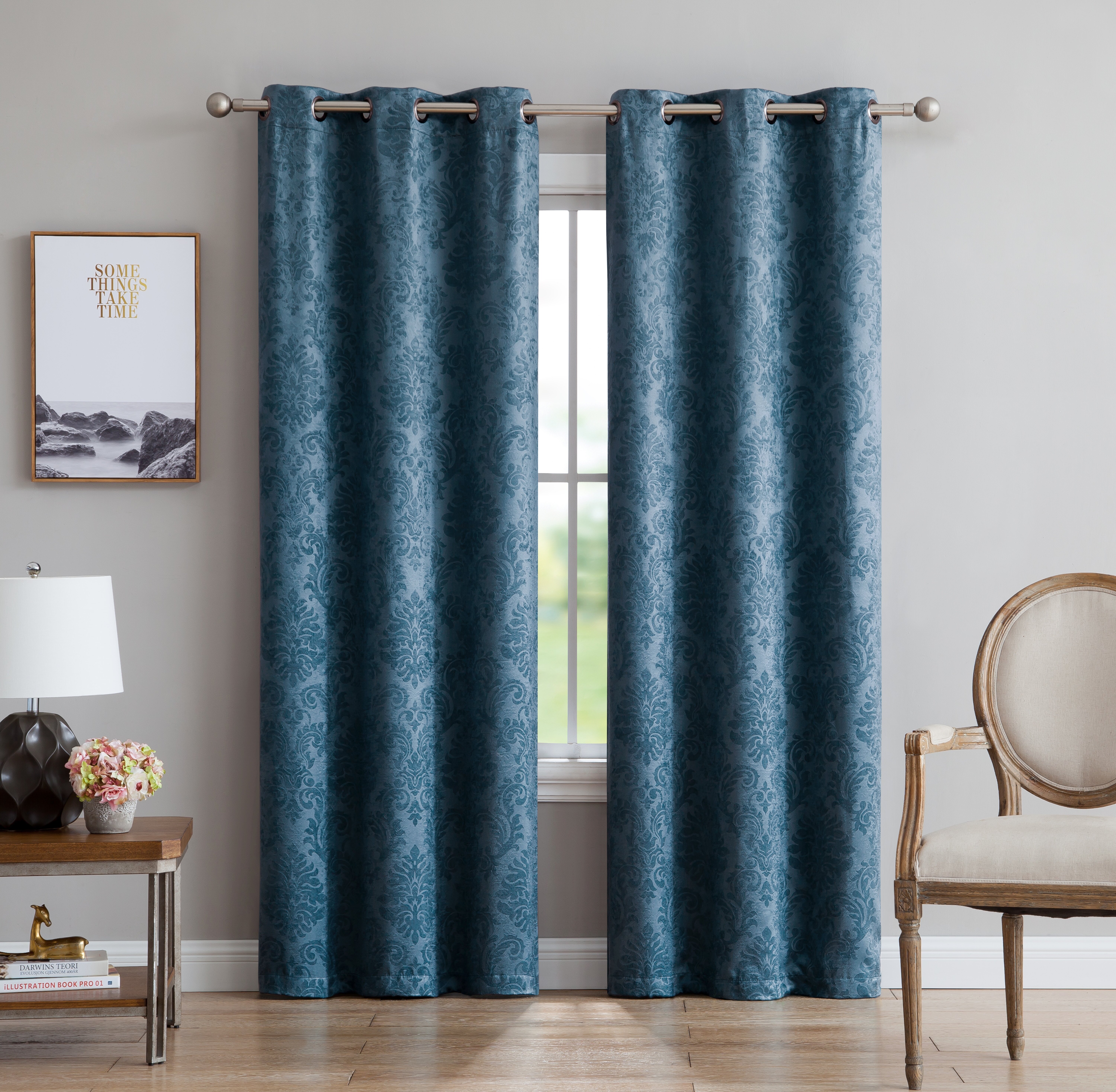 Silver Grommets Panel 100% Blackout 3 Layered Window Curtain 1 Set Teal 