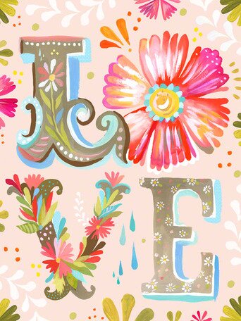 Floral Love Stacked hand lettering art by Katie Daisy. Happy LOVE Day, Lovelies! Poetry, handlettered art, and colorful Valentine's Day finds await on Hello Lovely Studio!