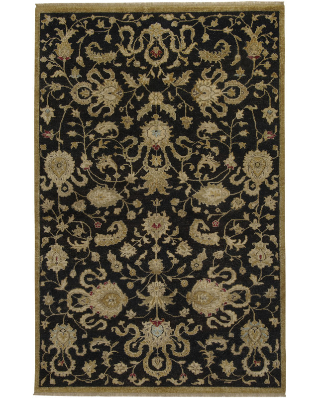 Surya Estate Floral Hand Knotted Wool Black Area Rug Wayfair