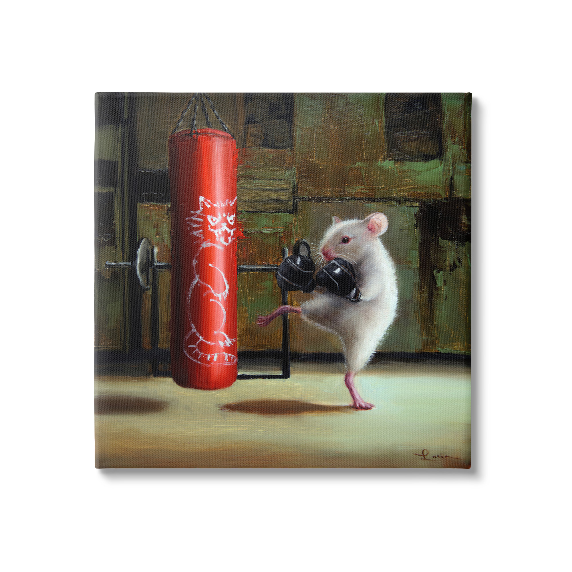 Stupell Industries Detailed Mouse Kick Boxing Cat Punching Bag by Lucia ...
