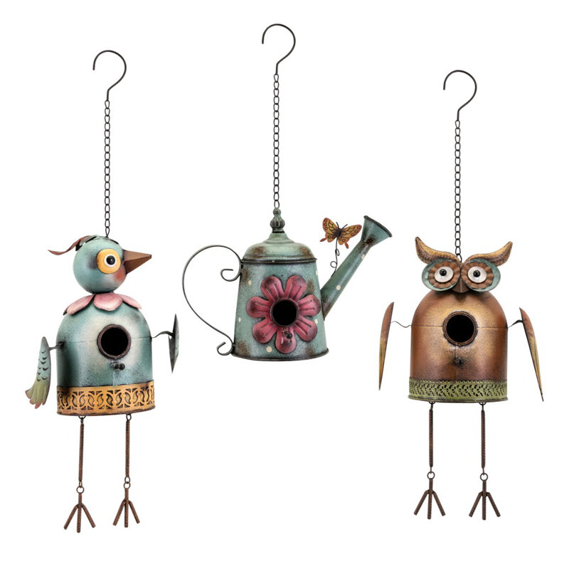 August Grove Robblee Hanging Metal 3 Piece Decorative Bird House