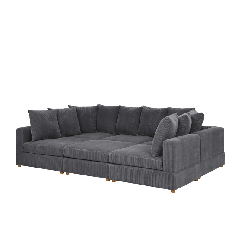 ( incomplete only ottoman) Belandina 6-Pieces Modular Sofa Body Fabric: Dark Gray Corduroy, Leg Color: Brown Wood