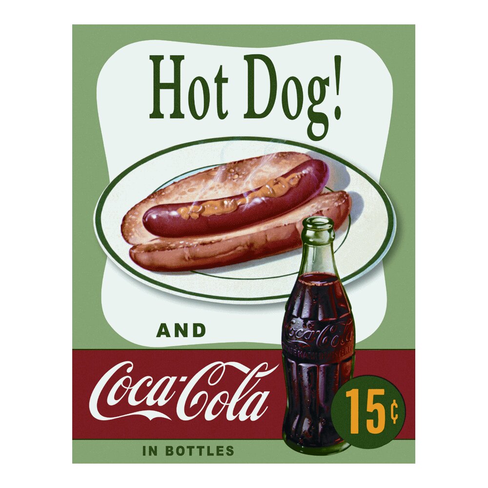 hot dog and coke metal wall sign 