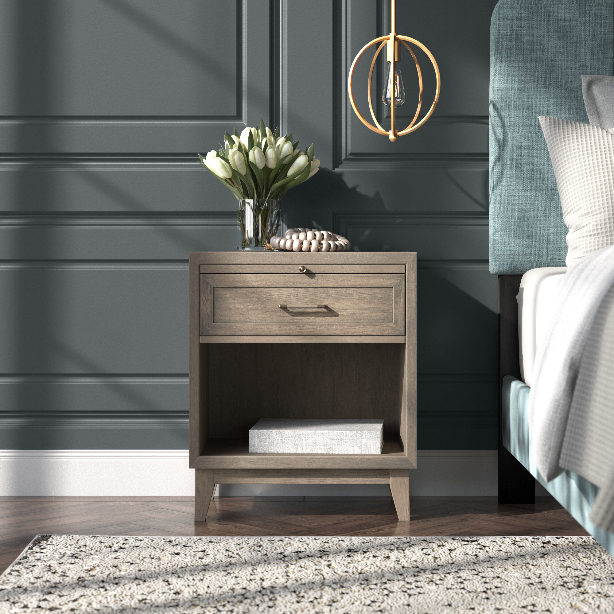 Details about   American Eagle Furniture Open Storage Wood Nightstand in Gray and Purple 