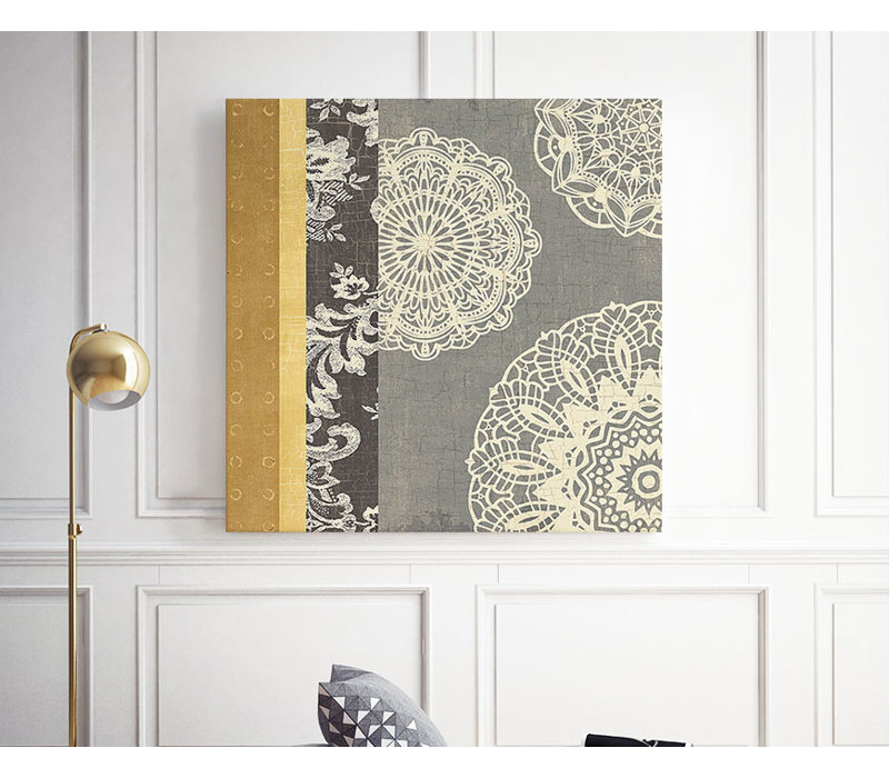 Bungalow Rose Contemporary Lace I Yellow Gray Wrapped Canvas
