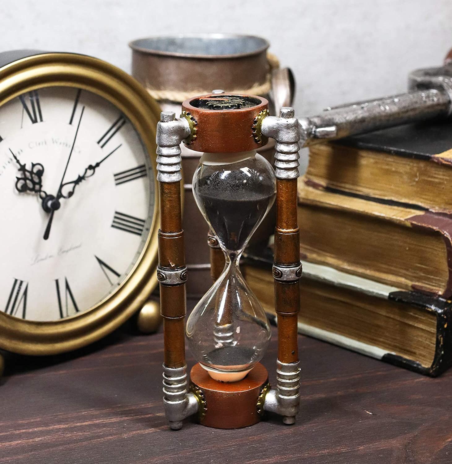 Past Present Future Steampunk Gearwork Clockwork Victorian Sand Timer Decor 