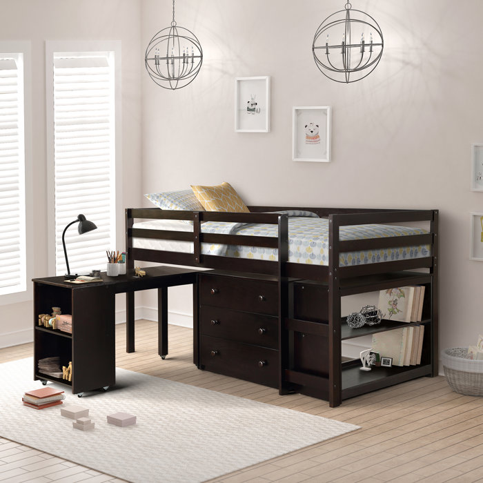 Harriet Bee Alkire Twin Low Loft Bed With Bookcase And Drawers