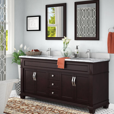 Kace 72 Double Bathroom Vanity Set With White Marble Top And
