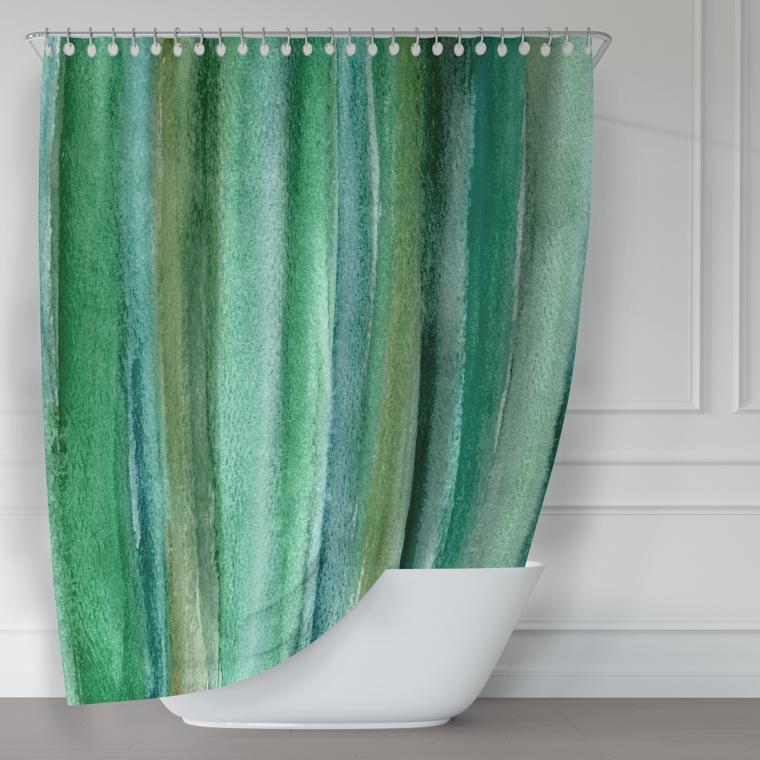 Green Folding Waterproof Bathroom Polyester Shower Curtain Liner Water Resistant 
