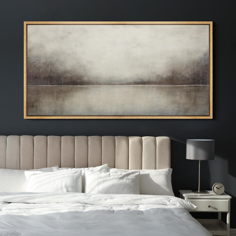 Minimal Landscape Tranquil Neutral Abstract Landscape Retro Moody Extra Large Framed Art Home Decor Size: 30" H x 60" W x 1.5"D